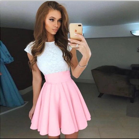 Cute Lace Summer Mini Dress - PINK - Picture 4 of 8